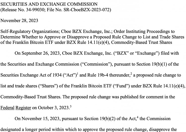 SEC 邓普顿和富兰克林 Hashdex 现货比特币 ETF 寻求公众反馈